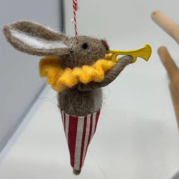 Felted Brown Rabbit Musician Christmas Ornament - Picture 3 of 12